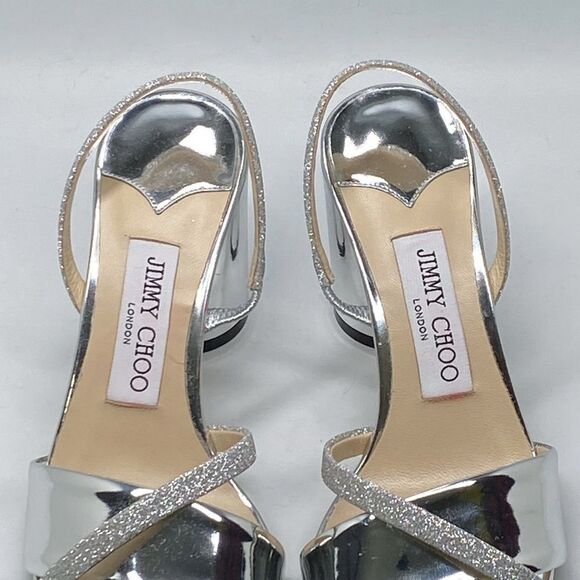 Jimmy Choo Plum Metallic Leather & Glitter Slingback Sandals size 36.5 - Picture 3 of 12